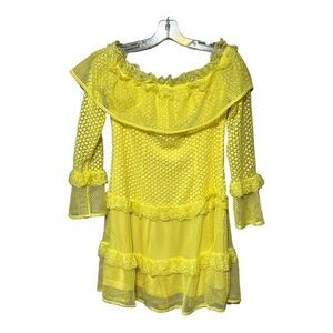 Simplee Off-the-Shoulder Mesh Ruffle Tiered Dress Yellow Eclectic Southern Belle